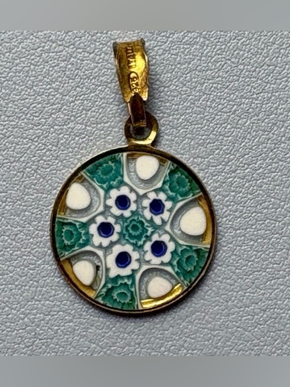 antica murrina veneziana millifora pendant 925 Silver Blue White Floral